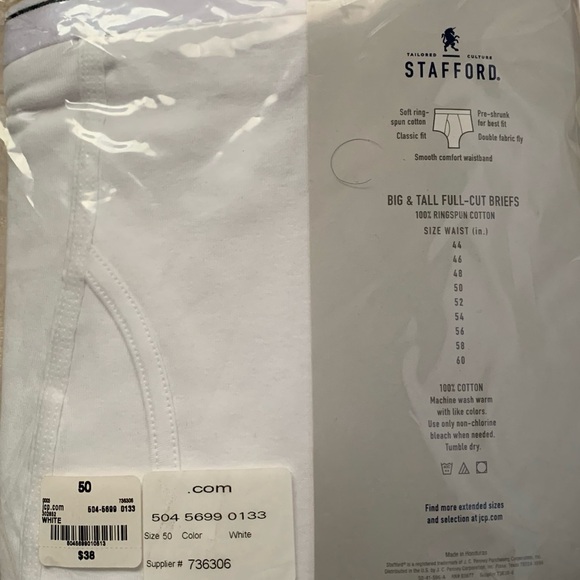 NIB STAFFORD Big and tall full cut briefs size 50 MSRP $38 - Picture 2 of 3